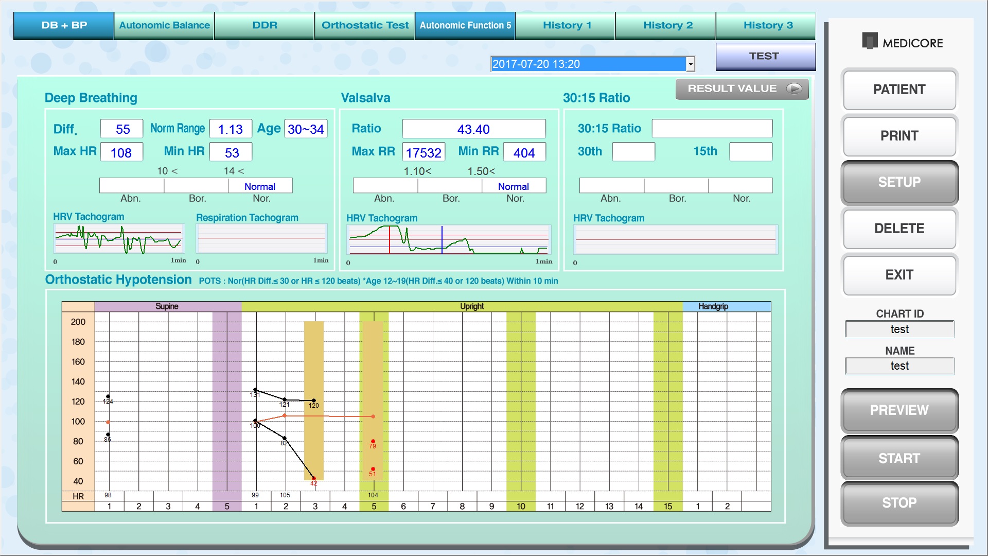 AFT-800 RESULT - AUTONOMIC FUNCTION 5 TEST